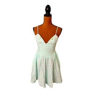 ZARA GREEN COTTON BLEND GINGHAM CHECK PRINT MINI DRESS WITH POCKETS